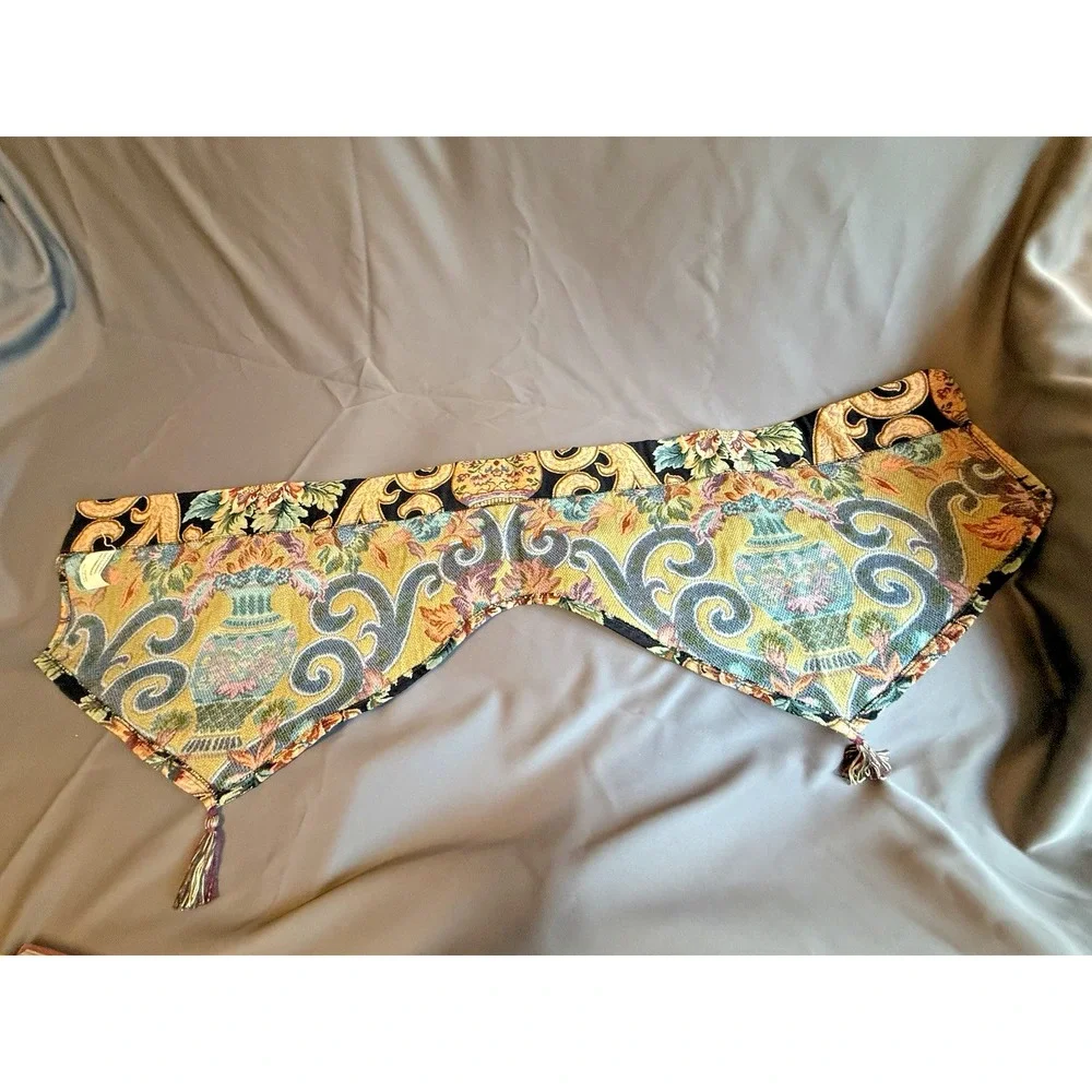 Set of 2 Vtg Tapestry Floral Grecian Tasseled  Window Valance‎ Granny Core 50x20